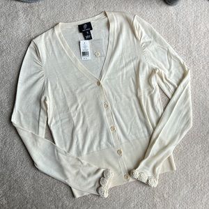 Pink Tartan Cream Cardigan with Rose-Embellished Sleeves